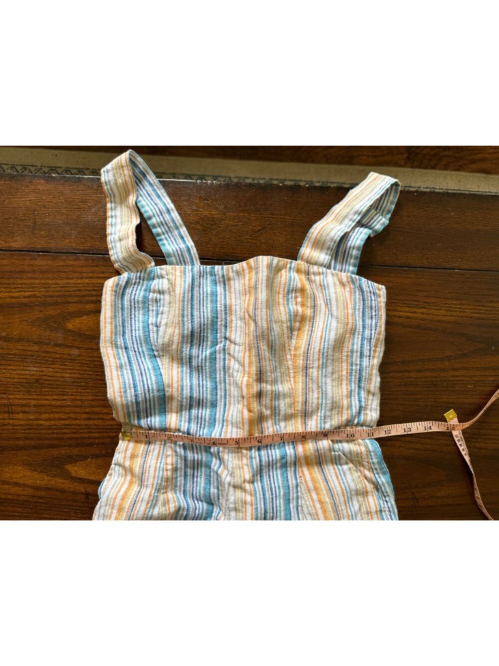 Reformation Island Striped Linen Romper Square Neck Smock Back Marbella Striped - Picture 7 of 12